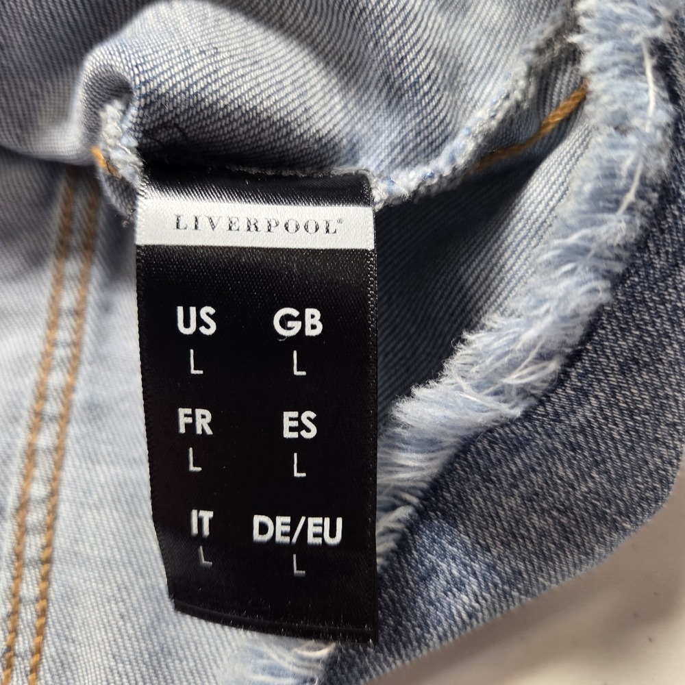 Liverpool Distressed Cropped Denim Studs Boxy Jacket Fringe Hem Womens Large - Picture 7 of 8